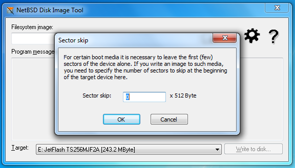 The sector skip options dialog